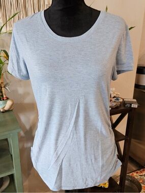 Athletic Works Light Blue Scoop Neck Short Sleeve Tee with Gathered Sides